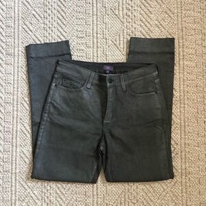 NYDJ Marilyn Straight Leg Jeans Metallic Coated Pewter Grey High Rise Size 10